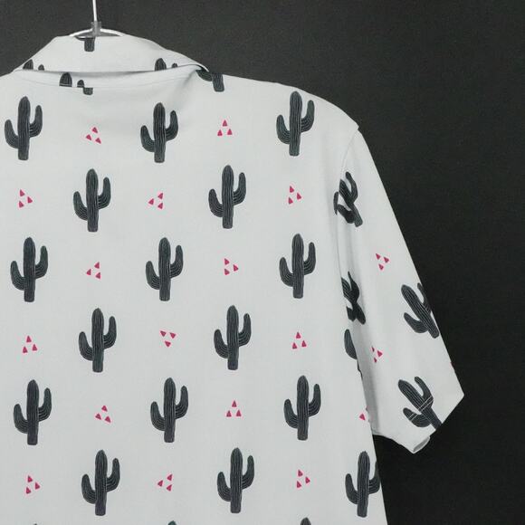 Bad Birdie Shirt Mens Large White Cactus Print Polo Golf Performance Stretch - Picture 9 of 15